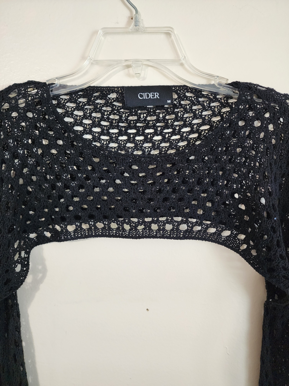 Cider Black Open Knit Cropped Shrug - Picture 2 of 5
